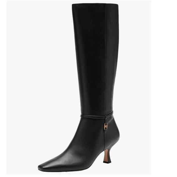 NIB Coach Raquel Sue Knee High Leather Boots Kitten Heel Black 8B - Picture 1 of 10